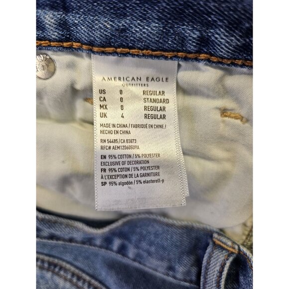 American Eagle Jeans Womens Size 0 Medium Wash Mom Jean Distressed Stretch - Picture 6 of 11
